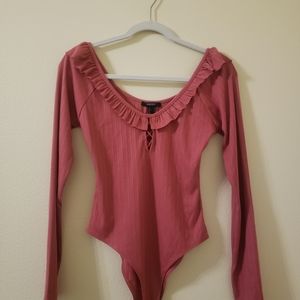 Forever 21 Long-Sleeved Ruffle Rib Knit Bodysuit